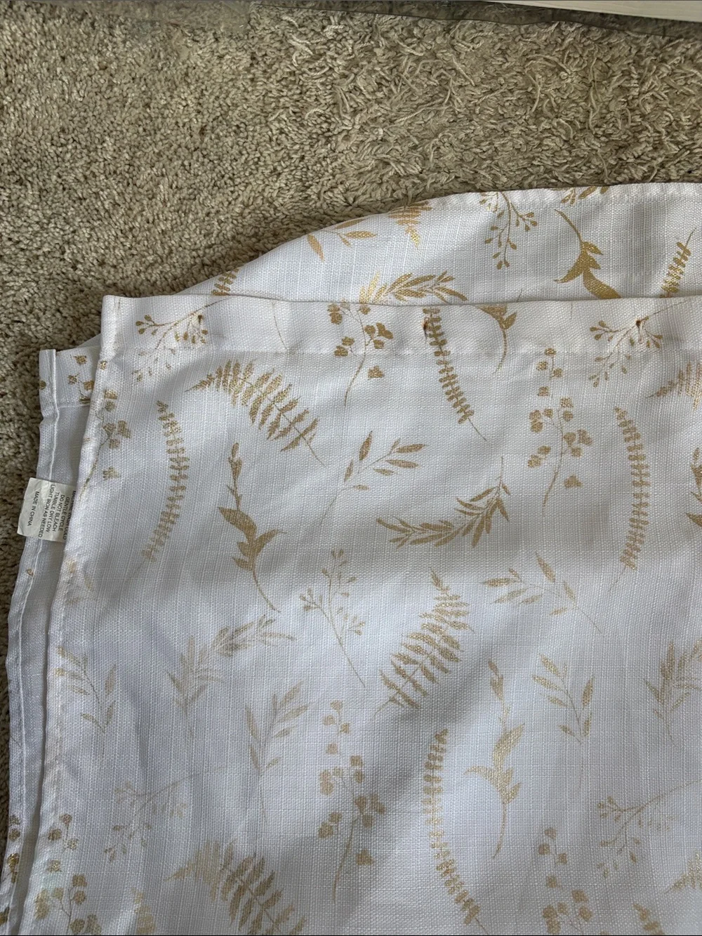 Neutral Botanical Print Curtain Panel - Cream with Gold Leaf Pattern